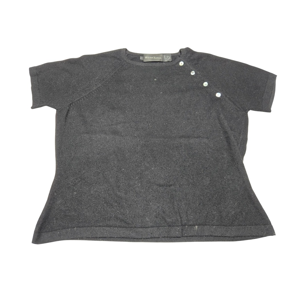William Randall Cashmere Short Sleeve Sweater Button Shoulder Black Women's‎ L